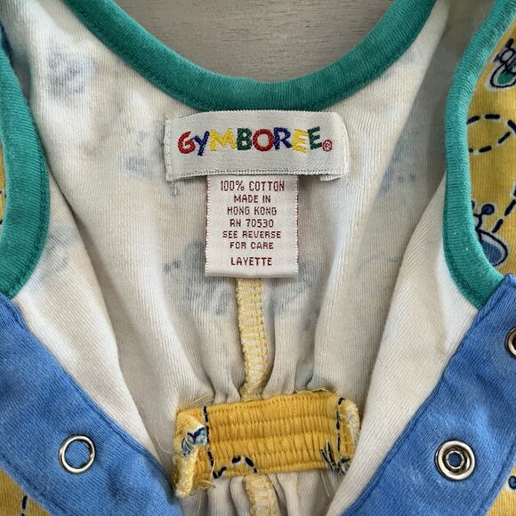 Vtg 90s Gymboree Rainbow Overall One Piece Baby Yellow Blue Bumblebee Layette NB - Picture 8 of 9
